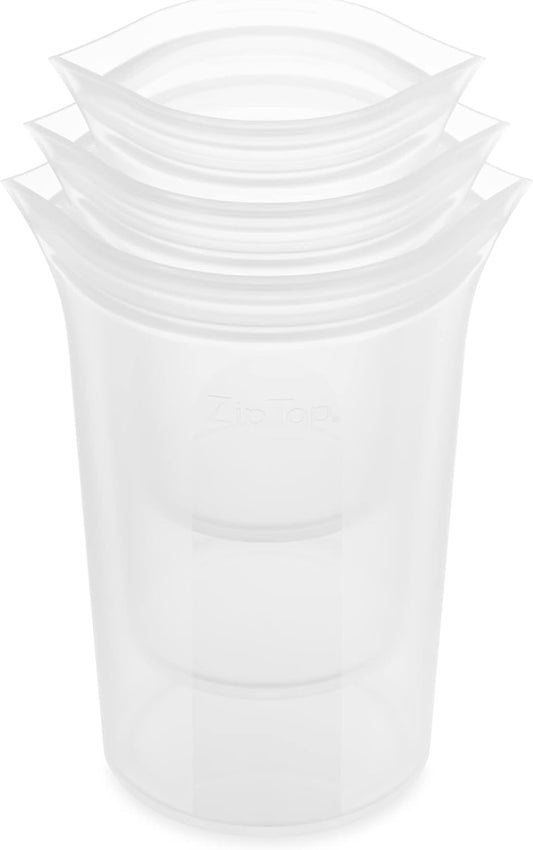 Zip Top Reusable Food Storage Bags | 3 Cup Set [Frost] | Silicone Meal Prep Container | Microwave, Dishwasher and Freezer Safe | Made in the USA