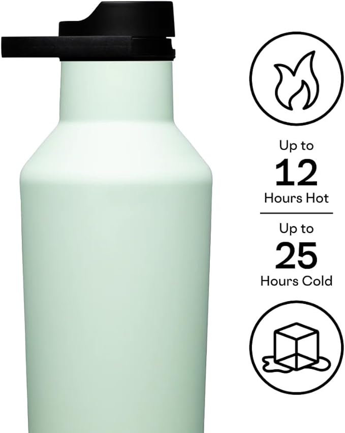 Corkcicle Classic Sport Canteen - Insulated Stainless Steel Water Bottle - Compact & Travel-Friendly - Durable - Dishwasher Safe - BPA Free - Non-Slip Silicone Base - 20 oz - Sage Mist