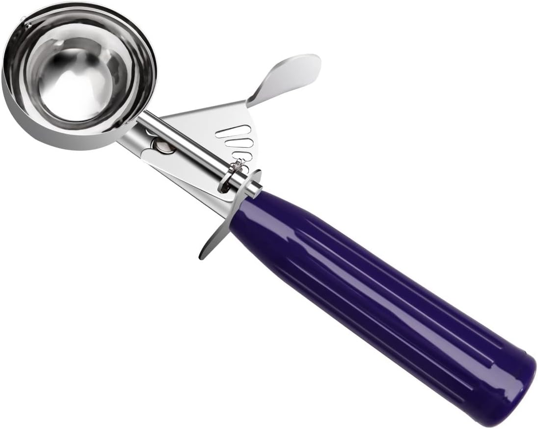 Commercial-Grade Ice Cream Scooper 0.75 oz, 18/8 Stainless Steel Cookie Scoop with Plastic Handle, Portion Control Disher Scoop for Bakeries, Restaurants & Dessert Shops, #40, Purple