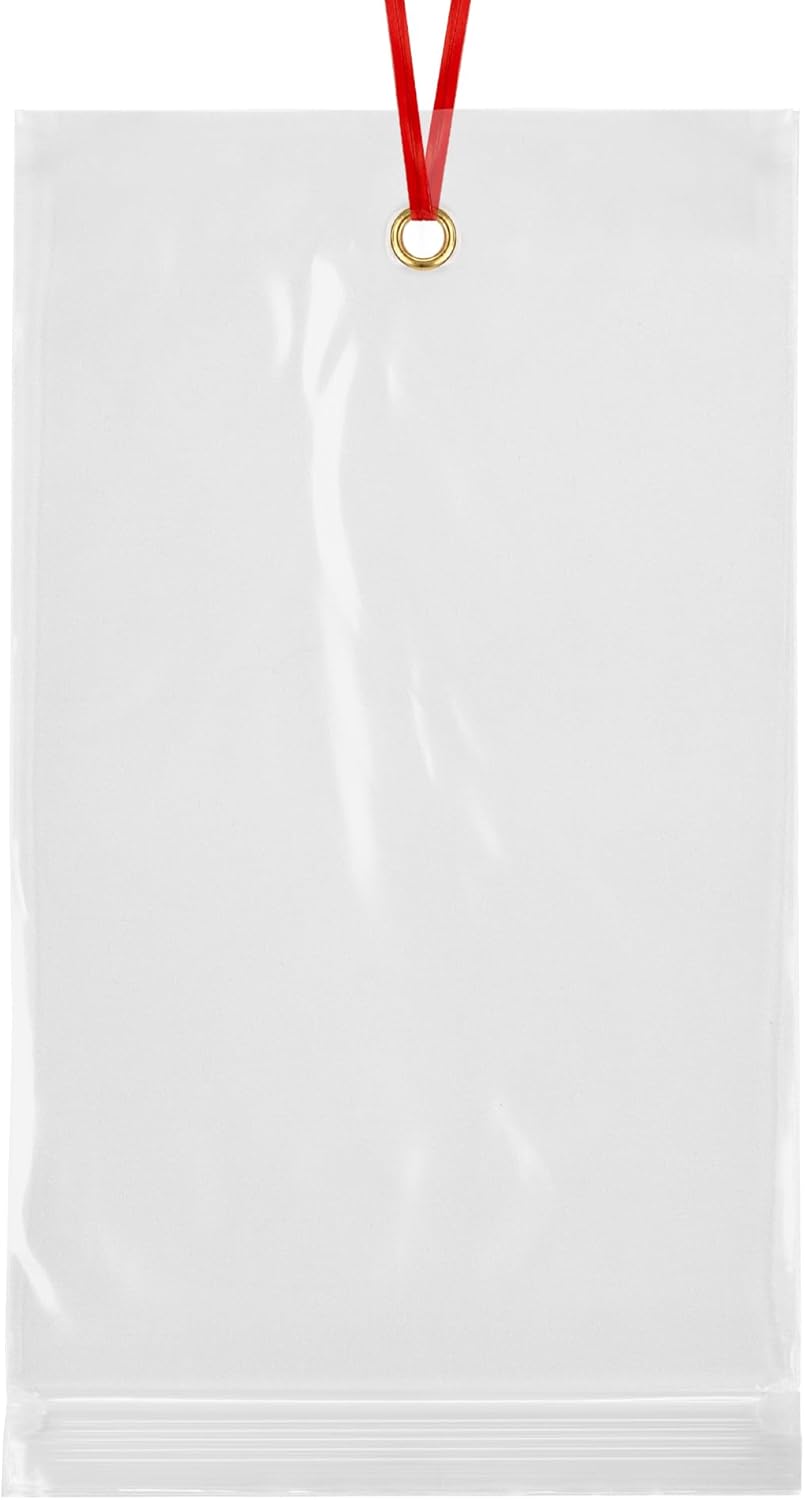 GPI - 5.75" x 11" Recloasbale Zip Bags with Bottom Hang-hole & Pre-inserted 12" Twist-tie. 4 Mil Heavy-duty Resealable Zipper Baggy with Grommet/Metal Eyelet for Hanging (Insert Size 5x9.5) 500 Pack