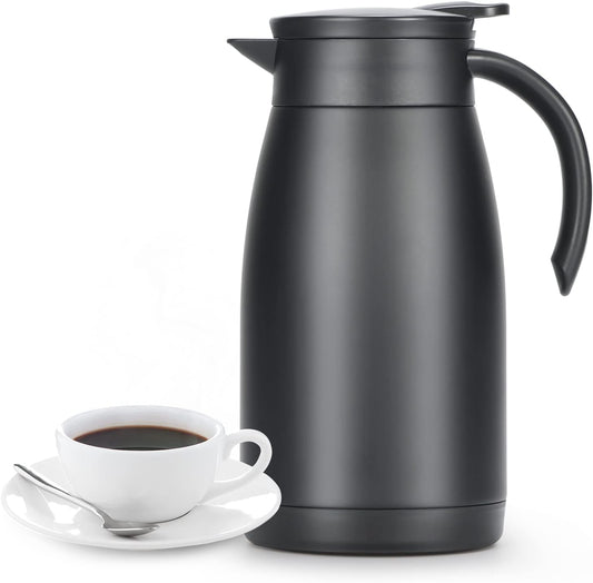 34 Oz Thermal Carafe, Insulated Stainless Steel Coffee Carafes for Keeping Hot Coffee & Tea for 12 hrs and Cold for 24 hrs, 1L/Black