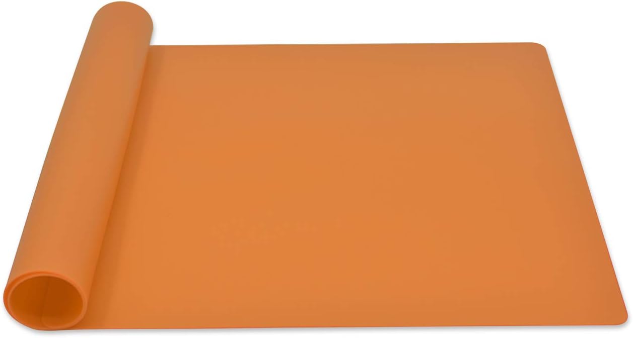 Silicone Placemats, Food-Grade Non-Slip Waterproof, Dining, Stain Resistant, Countertop Protector, Kitchen Counter Mat, Heat Resistant, Baking mat Dishwasher Safe (23.6"×15.7"-1pack, Orange)