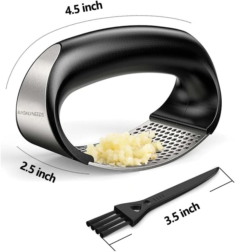 Garlic Press Rocker Stainless Steel - Rustproof Garlic Mincer, Crusher with Cleaning Brush, Easy to Use Garlic Smasher for Effortless Chopping & Crushing