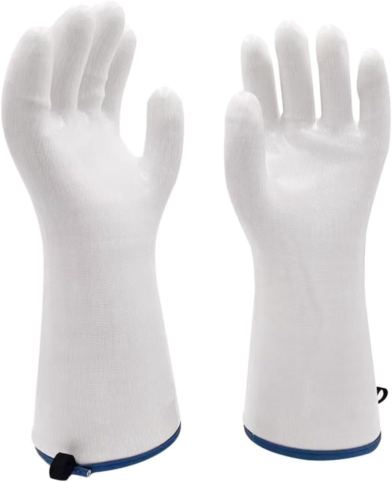 Silicone BBQ Gloves, Oven Gloves with Fingers 932°F Heat Resistant, Kitchen Waterproof Hot Proof Glove for Fryer, Smoker, Baking, Cooking (White, M)