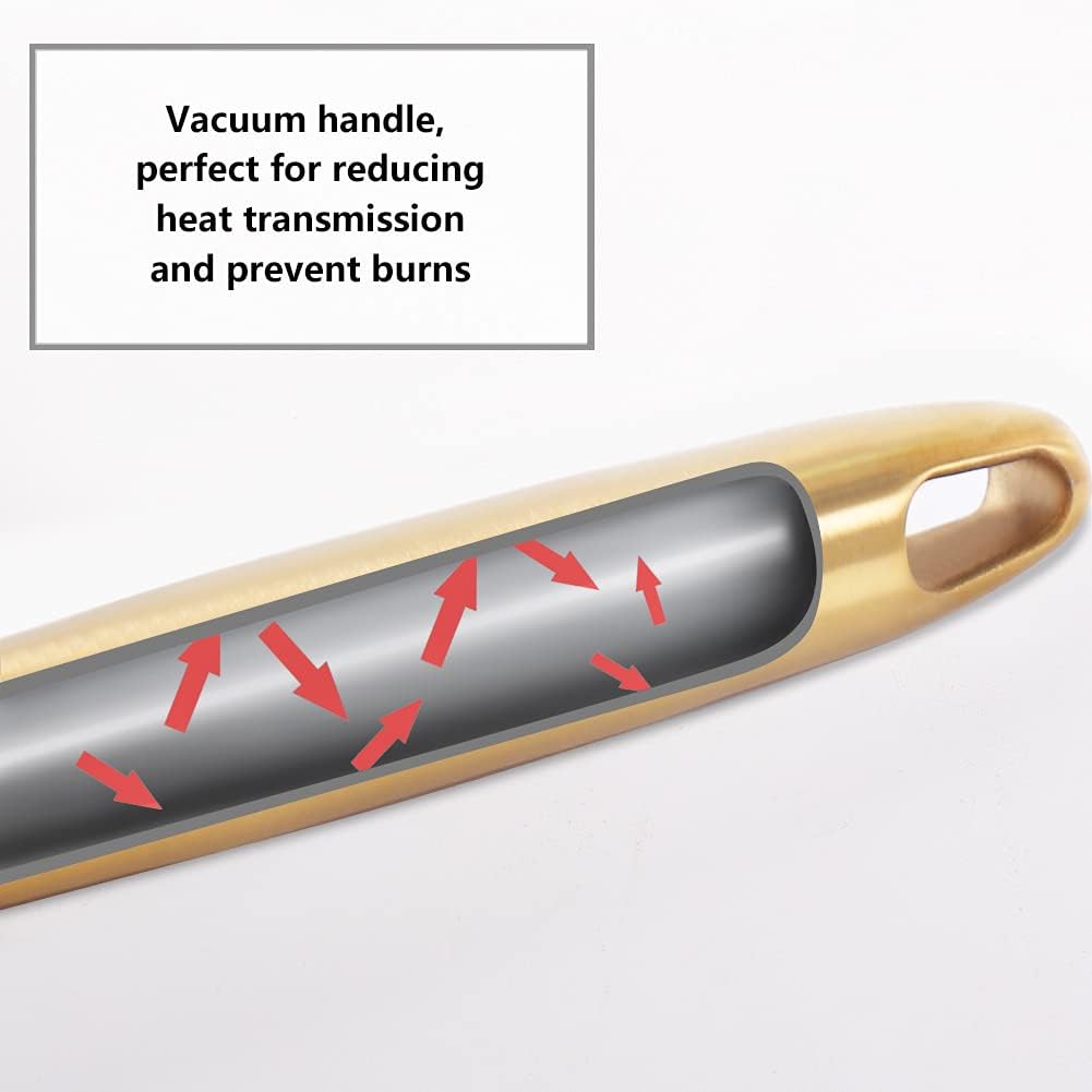 Newness Soup Ladle, [Rustproof, Heat Resistance, Integral Forming] Durable 304 Stainless Steel Soup Spoon with Vacuum Ergonomic Round Handle, Cooking Spoon for Kitchen, 13.7 Inches, Gold