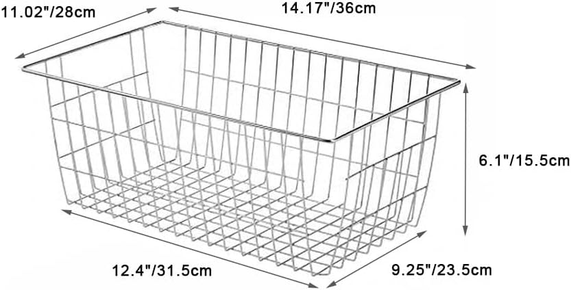 SANNO Freezer Baskets for Storage Pantry Large Metal Wire Food Storage Organizer Bin Basket with Handles - for Kitchen Cabinets, Pantry, Bathroom, Laundry Room, Closets, Garage - Chrome，2 pack