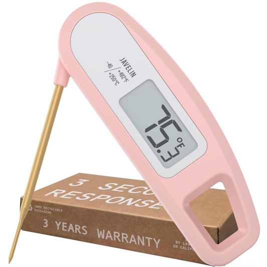 Lavatools Javelin® Ultra-Fast 3-Second Digital Instant Read Meat Thermometer for Grill and Cooking, 2.75" Probe, Compact Foldable Design, Large Display, IP65 Water Resistant, NSF Certified – Rhubarb