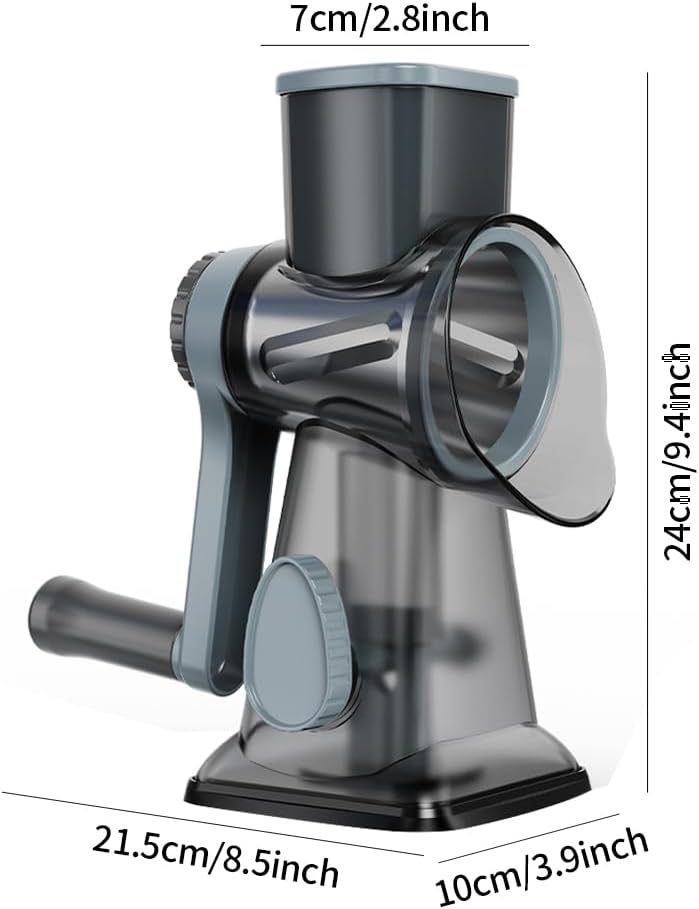 Cheese Grater Hand Crank Rotary Vegetables Shredder with Handle, 3-in-1 Graters with Interchangeable Blades and Strong Suction Base Multifunctional Slicer for Kitchen