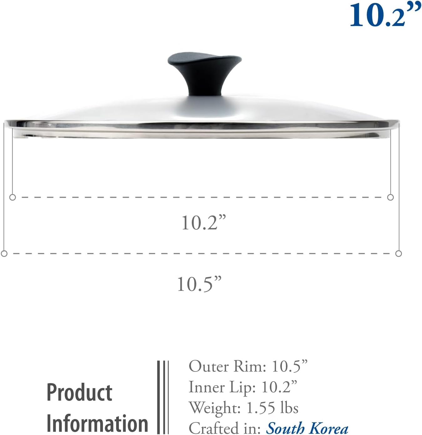 TECHEF 10.2 Inch Tempered Glass Lid – Fits 10” (26 cm) TECHEF Pots, Pans & Skillets – Steam Vent, Stainless Steel Rim – Oven Safe to 400°F – Made in Korea