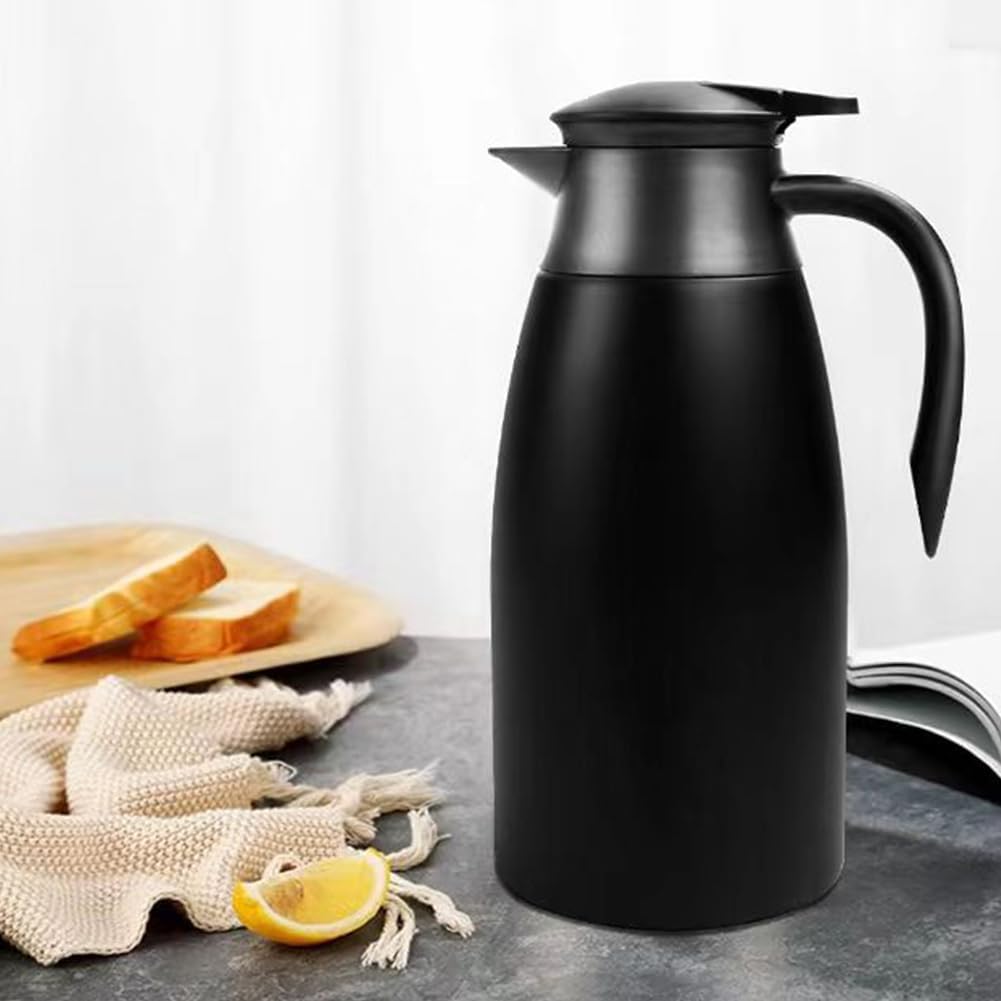70 Oz Insulated Thermal Coffee Carafe Stainless Steel Double Walled Vacuum Coffee Thermos, Hot Water, Tea, Hot Beverage Dispenser, Keep 24 Hour Heat Retention/12 Hour Cold Retention (Black, 2L)