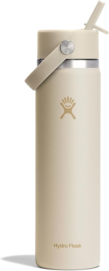 Hydro Flask Water Bottle - Insulated Stainless Steel - Wide Mouth Flex Straw Lid, Non Spill, Leakproof and Refillable in 24 Oz Coconut Cream