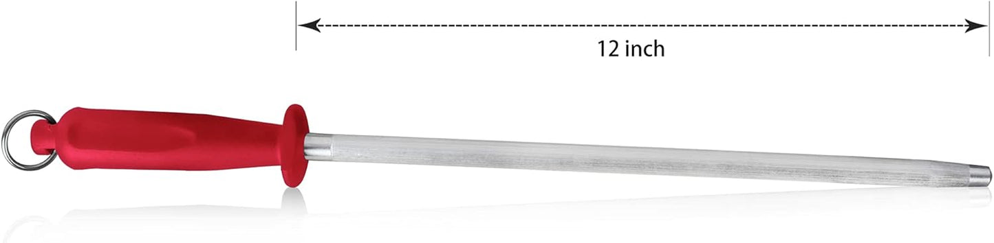 Professional Carbon Steel Red Knife Sharpening Steel, Red 12 Inch