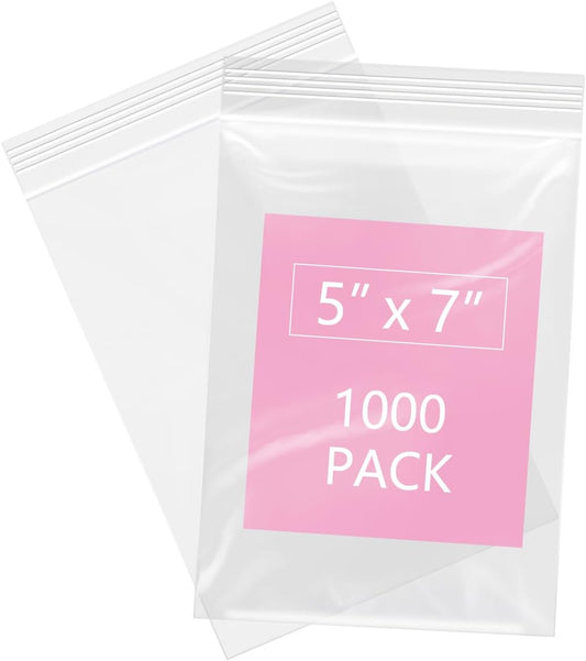 iMailer - 1000 Pcs- 5" x 7" Clear Small Zip Bag - Reclosable Zip Plastic Poly Bags 2 Mil with Resealable Lock Seal Zipper for A2 A4 A6 Cards & Envelopes, Bakery, Cookies, Sandwich
