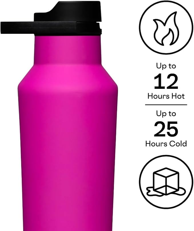 Corkcicle Classic Sport Canteen - Insulated Stainless Steel Water Bottle - Compact & Travel-Friendly - Durable - Dishwasher Safe - BPA Free - Wide Mouth - Non-Slip Silicone Base - 20 oz - Berry Punch