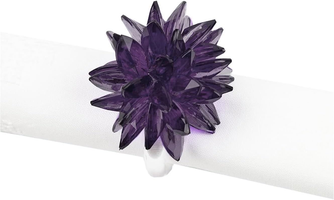 Fennco Styles Crystal Design Collection Napkin Rings - Set of 4 (Dark Purple, 2"x2")