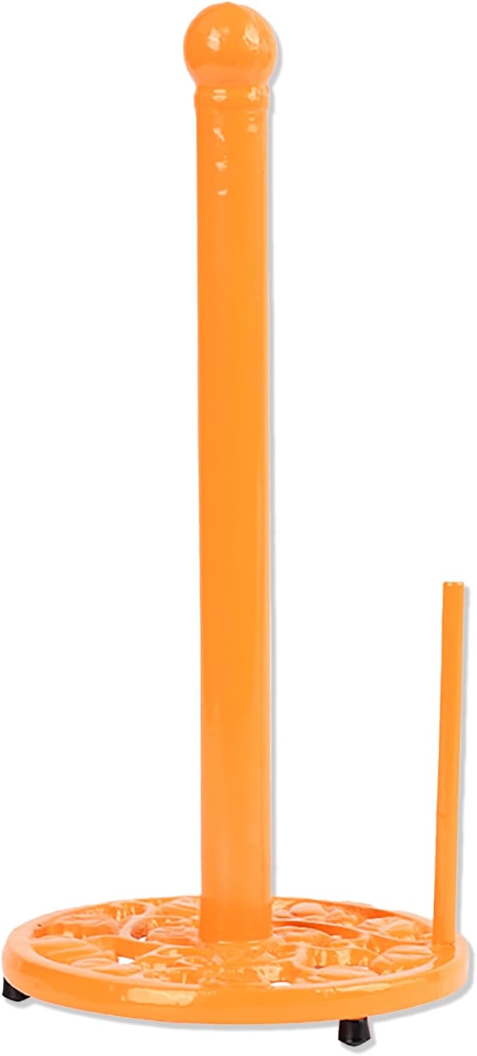 Cast Iron Paper Towel Holder, Vintage Chic Pumpkin Pattern Weighted Base Roll Paper Towel Holder Stand for Kitchen Bathroom Countertops, Orange