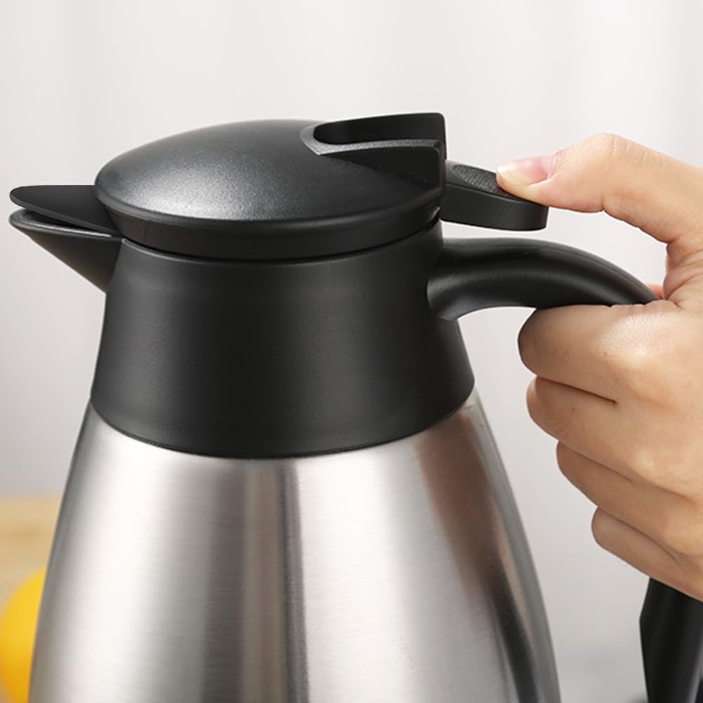 70oz Thermal Coffee Carafe, 2 Pack Airpot Insulated Coffee Urns Stainless Steel Vacuum Thermal Pot Dispenser for Coffee, Hot Water, Tea - Keep 12 Hours Hot, 24 Hours Cold (Silver)