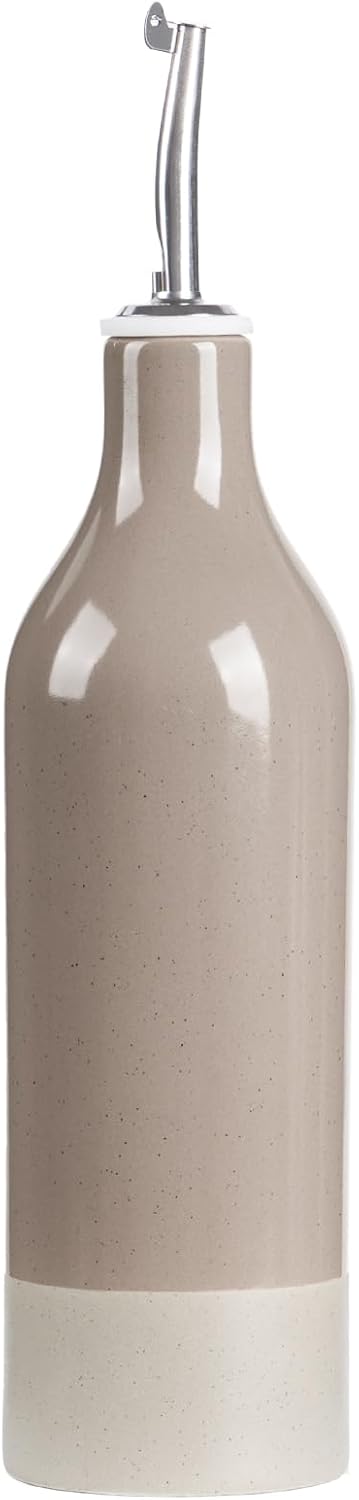 famiware Milkyway 16oz Ceramic Olive Oil Dispenser Bottle, 1 Piece Oil Dispenser for Kitchen with Stainless Steel Pourers, Suitable for Storage Vinegar, Soy Sauce, Coffee Syrup, Cinnamon Brown