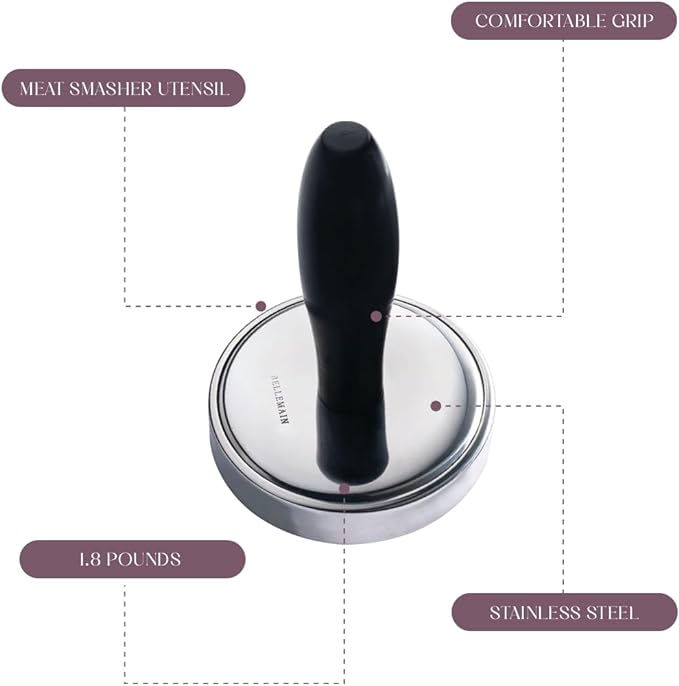 Bellemain Meat Pounder Flattener, Easy-Grip Meat Tenderizer, Stainless Steel Meat Mallet for Cooking, Meat Hammer, Chicken Tenderizer, Meat Smasher Utensil, Kitchen Mallet, Meat Masher Tool