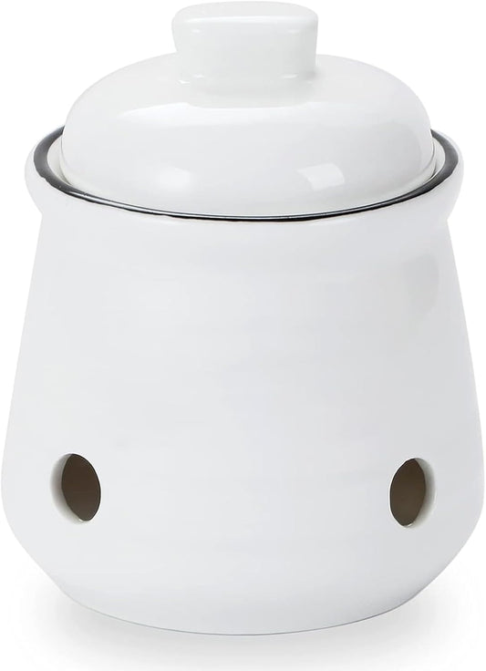 HAOTOP Ceramic Mini Garlic Keeper with Lid, Garlic Container Saver for Countertop, Keep Your Garlic Cloves Fresh (White)