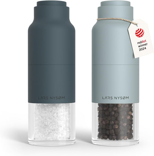 LARS NYSØM Salt and Pepper Grinder Set, Stainless Steel Manual Salt and Pepper Mills, Adjustable Ceramic Grinder, Design Spice Shakers (Blue)