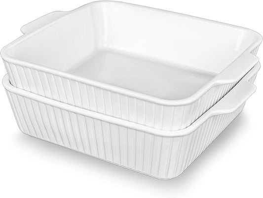 Casserole Dishes for Oven, 10'' Square Casserole Baking Dish, 2 Pack Ceramic Baking Dishes, Bakeware Sets with Handles, Lasagna Pan for Baking, Cake, Kitchen, Microwave, Dishwasher Safe