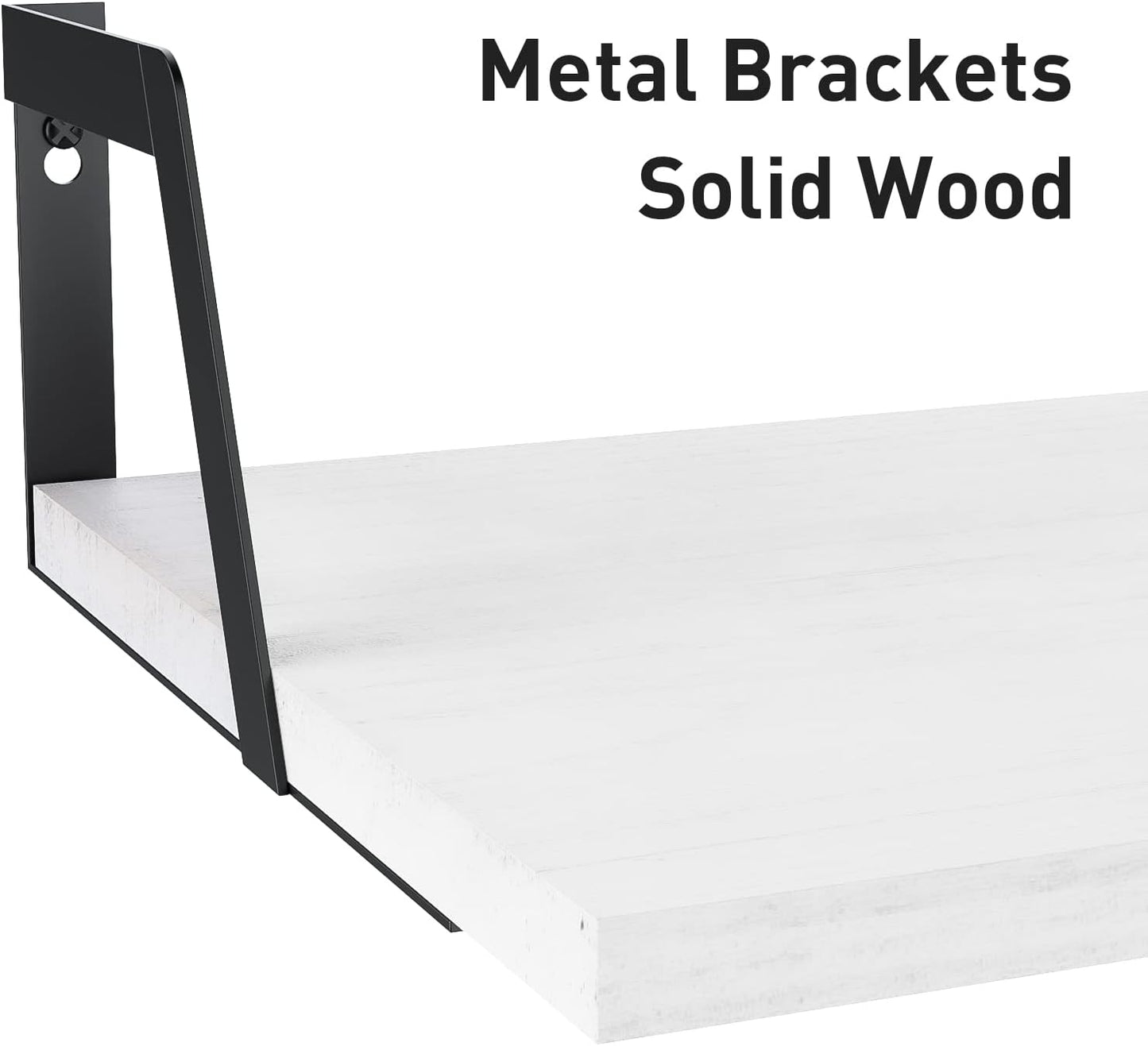 SRIWATANA Floating Shelves Wall Mounted Set of 2 Rustic Wood Shelves with Large Capacity(Washed White)