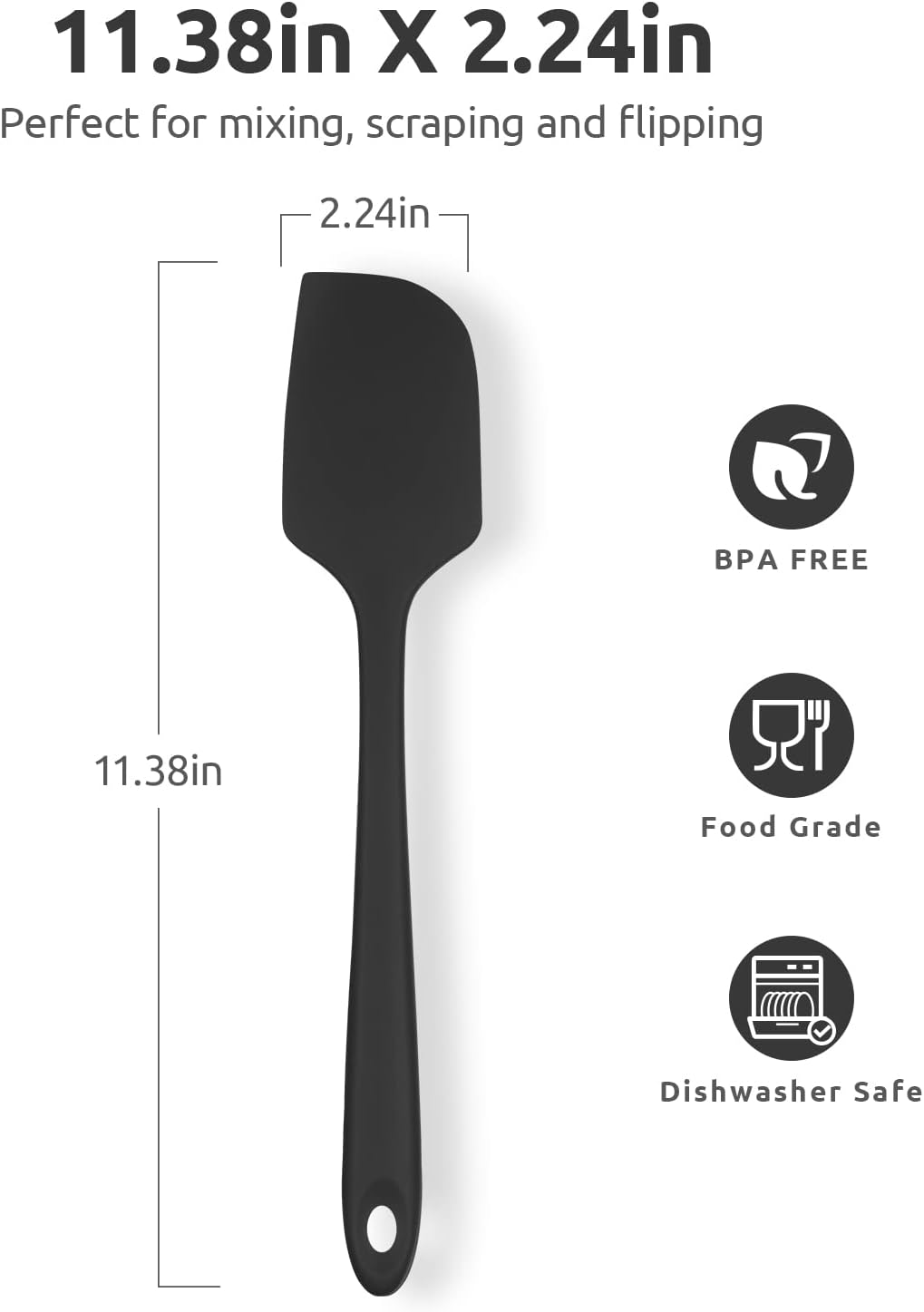 Heat Resistant Silicone Large Spatula: U-Taste 600ºF High Heat Flexible 11.38in Silicon Mixing Stirring Cooking Scraping Baking Bowl Scraper Seamless Spreader for Kitchen Nonstick Cookware (Black)