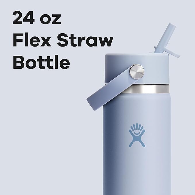 Hydro Flask Water Bottle - Insulated Stainless Steel - Wide Mouth Flex Straw Lid, Non Spill, Leakproof and Refillable in 24 Oz Surf Blue