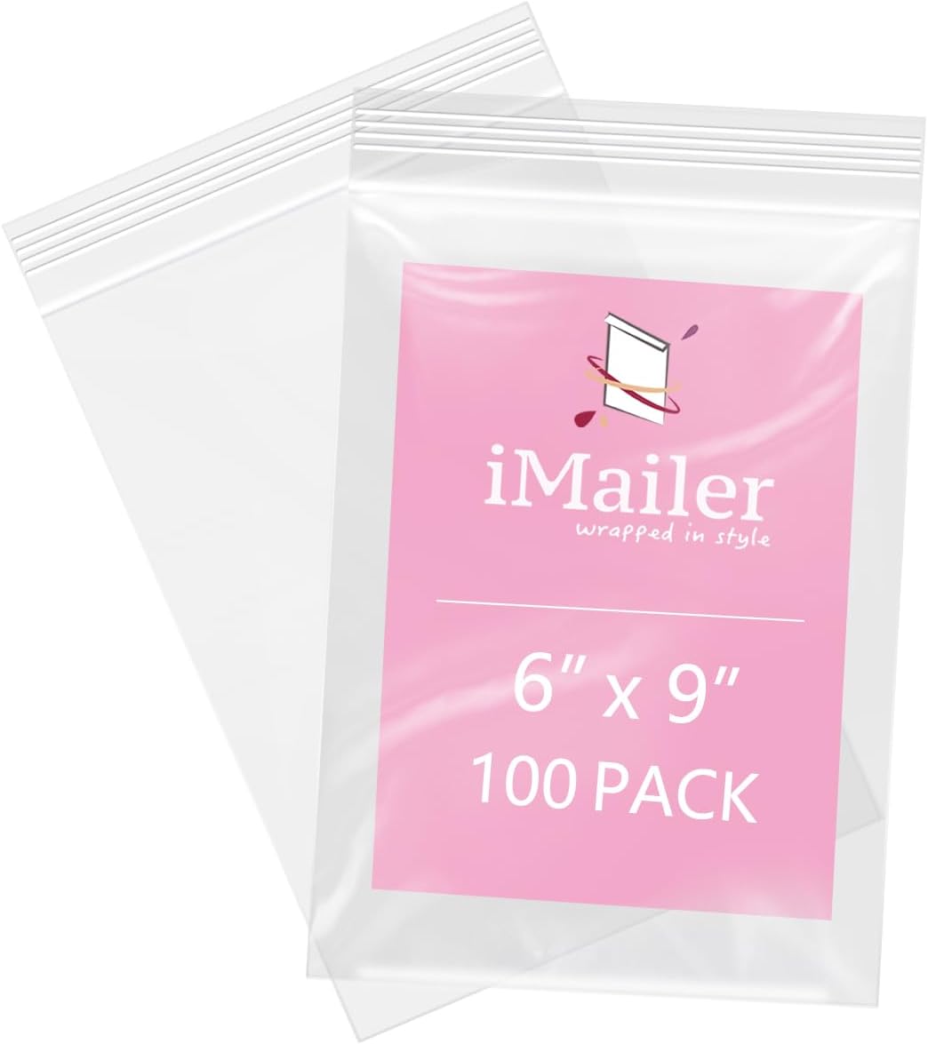 iMailer - 100 Pcs- 6" x 9" Plastic Zip Poly Bags- Clear Resealable Zip Bag for A7 A8 A9 Cards & Envelopes, Bakery, Cookies, Candies