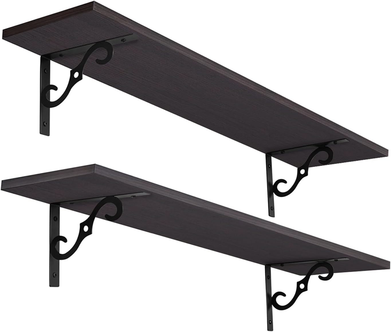 DINZI LVJ Long Wall Shelves, 31.5 Inch Large Floating Shelves Set of 2, Wide Display Shelf Wall Mounted with Brackets, Easy Hanging for Living Room, Toilet, Office, Bedroom, Espresso