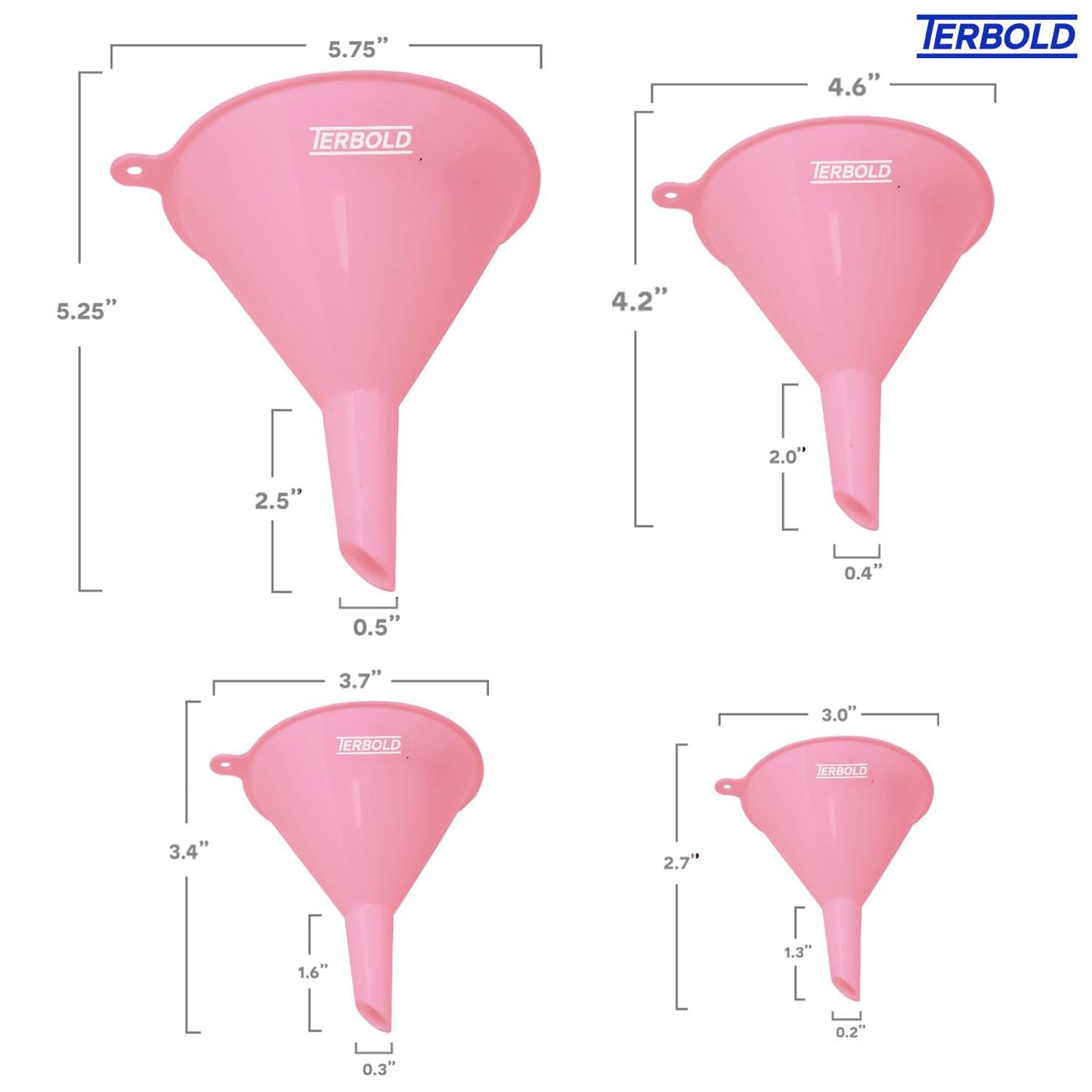 4pc Funnel Nesting Set in BPA Free Plastic for Kitchen Cooking, Car Oil, Home, or Lab Use (Pink)