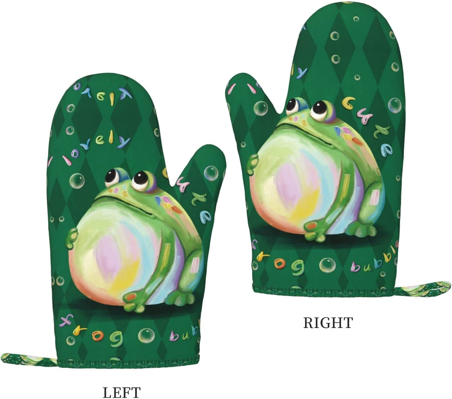 Cute Frog Oven Mitts and Pot Holders Sets of 2,Resistant Recycled Infill Silicone Non-Slip BBQ Gloves for Kitchen,Cooking,Baking,Grilling