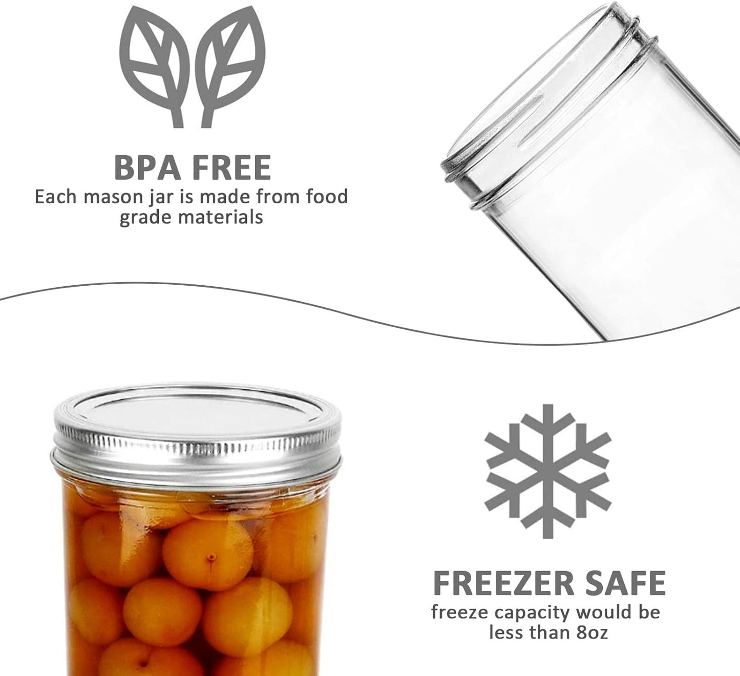 VERONES Mason Jars 8 OZ, 8 OZ Canning Jars Jelly Jars With Regular Lids, Ideal for Jam, Honey, Wedding Favors, Shower Favors