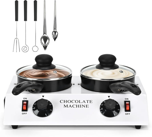 Electric Chocolate Melting Machine, Chocolate Warmers(2x1L Ceramic-Coated Pots, Chocolate Dipping Fork Spoons Set) Fast and Even Melting | PTC Heating| Temp Control, Ideal for Chocolate, Candy, Butter