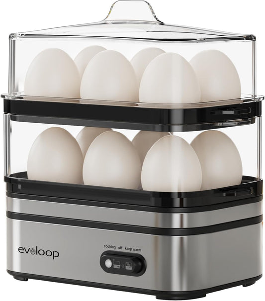 Rapid Egg Cooker Electric 12 Eggs Capacity, Soft, Medium, Hard Boiled, Poached, Omelet Maker Egg Poacher & Vegetable Steamer, BPA Free Tray