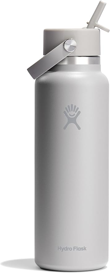 Hydro Flask Water Bottle - Insulated Stainless Steel - Wide Mouth Flex Straw Lid, Non Spill, Leakproof and Refillable in 40 Oz Tonal Birch