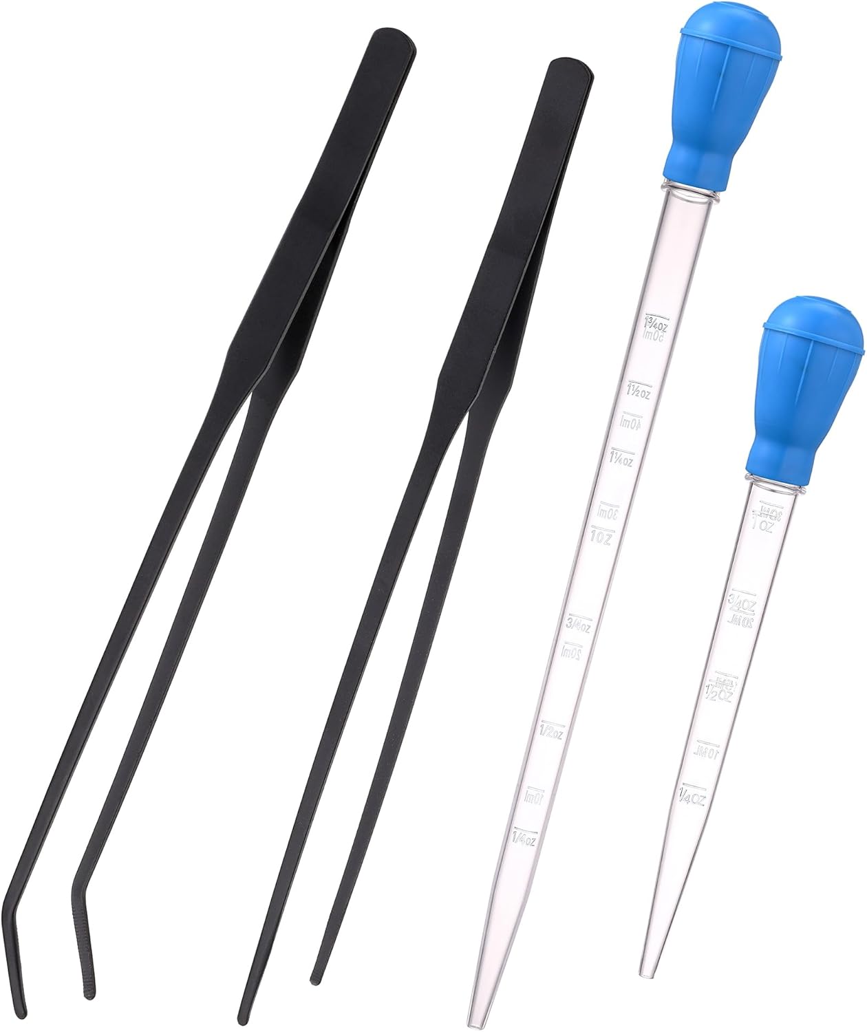 2Pcs Long Turkey Baster for Aquarium, with 2Pcs Feeding Long Tweezers Coral Feeder Kit for Aquarium Marine Fish Reef Aquatic Plant Spider Snake Lizard (Blue)