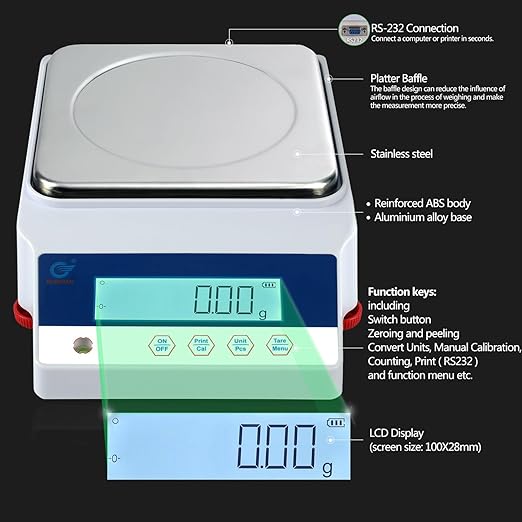 2000gx0.01g Lab Scale Digital Electronic Accurate Grams Scale Lab Analytical Balance Scale Laboratory Industrial Counting Scale Jewelry Weighing with Calibration Weight |for Lab, Industrial