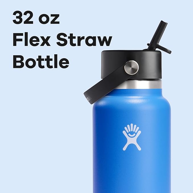 Hydro Flask Water Bottle - Insulated Stainless Steel - Wide Straw Lid, Non Spill, Leakproof in 32 Oz Cascade Blue