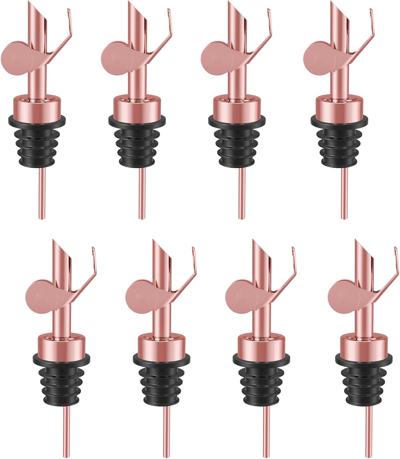 Olive Oil Dispenser Spout, Weighted Liquor Pour Spout, Syrup Dispenser Spout, Stainless Steel Automatic Pour Spouts for Liquor Bottles, Oil Bottles, Vinegar 8 Pack Rose Golden