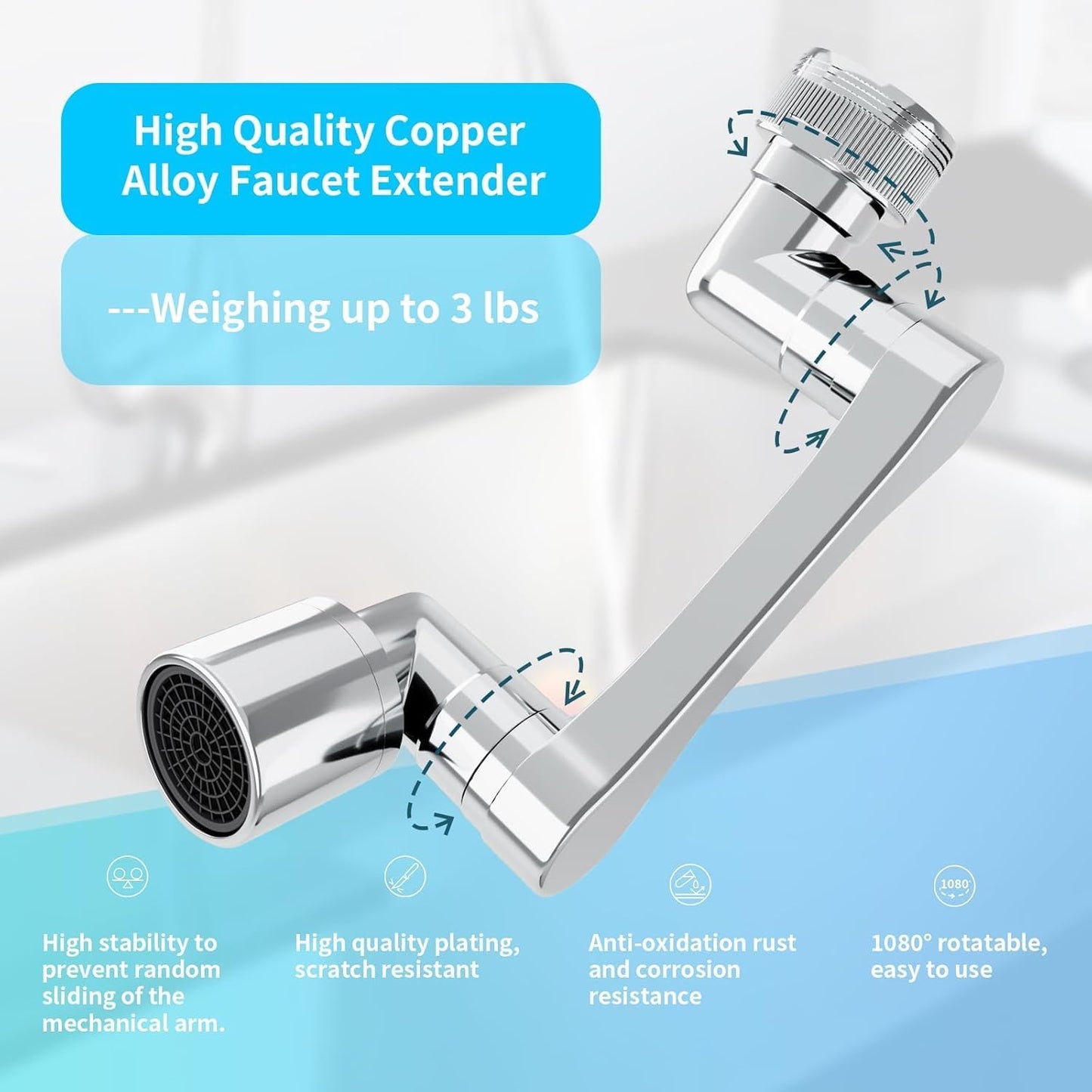 1080° Swivel Faucet Extender, Heavy Duty Rotating Sink Extension, Universal Swivel Multifunctional Robotic Arm, Rotating Splash Filter Extension Faucet Aerator for Kitchen Bathroom-1 Pcs