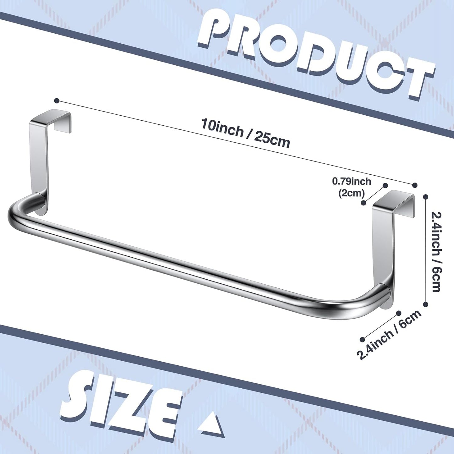 2 Pieces Metal Towel Bar Kitchen Cabinet Steel Towel Rack Bar for Hanging on Inside or Outside of Doors, Home Kitchen Bathroom(Silver)