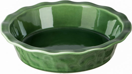 Vicrays Ceramic Pie Pan - 9 Inch Round Fluted and Deep Pie Dish for Tart Pizza Quiche Pot Pies Cake - Reactive Glaze (Green)