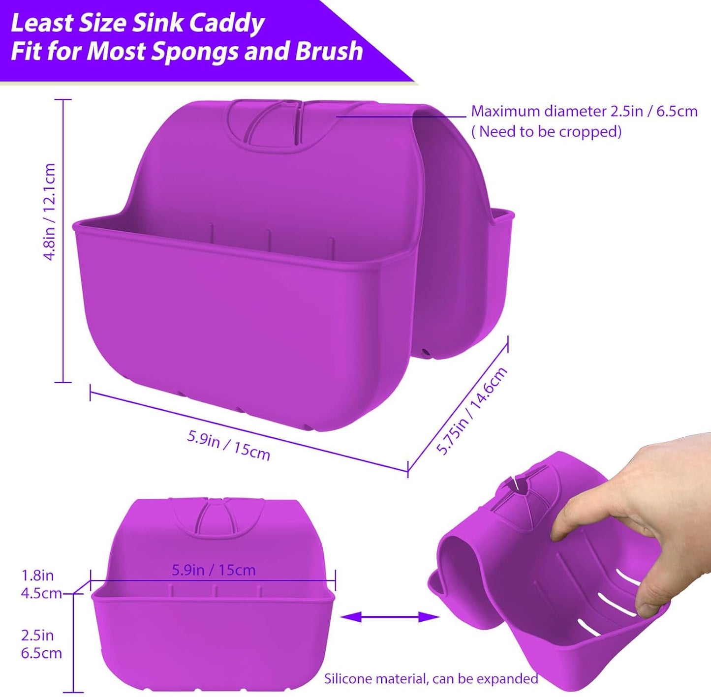 Sponge Holder for Kitchen Sink, Silicone Sink Saddle Caddy Organizer Rack, Sponges Holder Over Faucet, Hanging Kitchen Organizer Accessories Rack Basket Purple