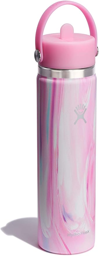 Hydro Flask Water Bottle - Insulated Stainless Steel - Wide Mouth Flex Straw Lid, Non Spill, Leakproof and Refillable in 24 Oz Jelly Pink