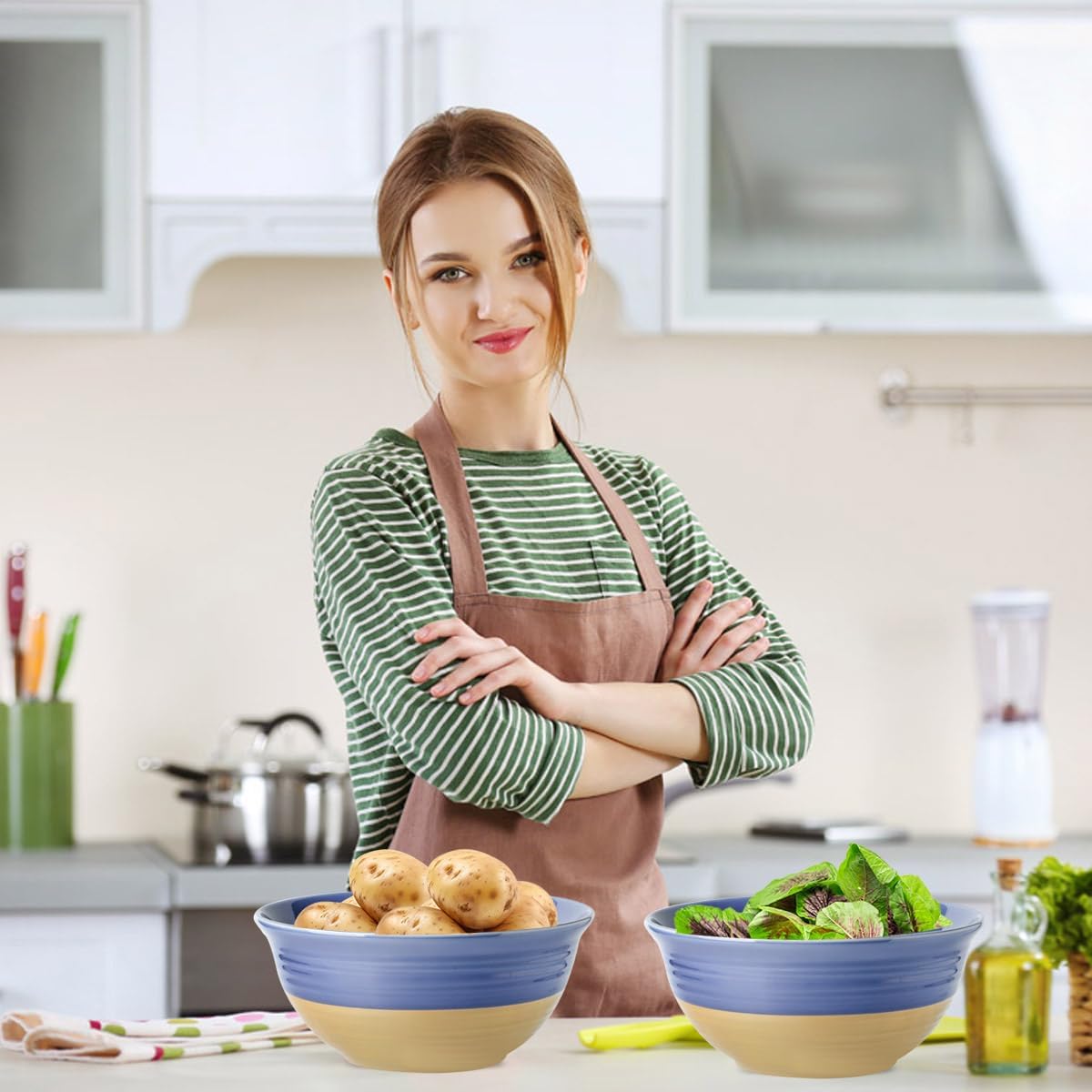Hasense Salad Bowls Set of 2, 9 Inch Purple Ceramic Serving & Mixing Bowls - 84 Ounce, Microwave Safe: Perfect for Entertaining, Cooking, Baking & Dinner Plates
