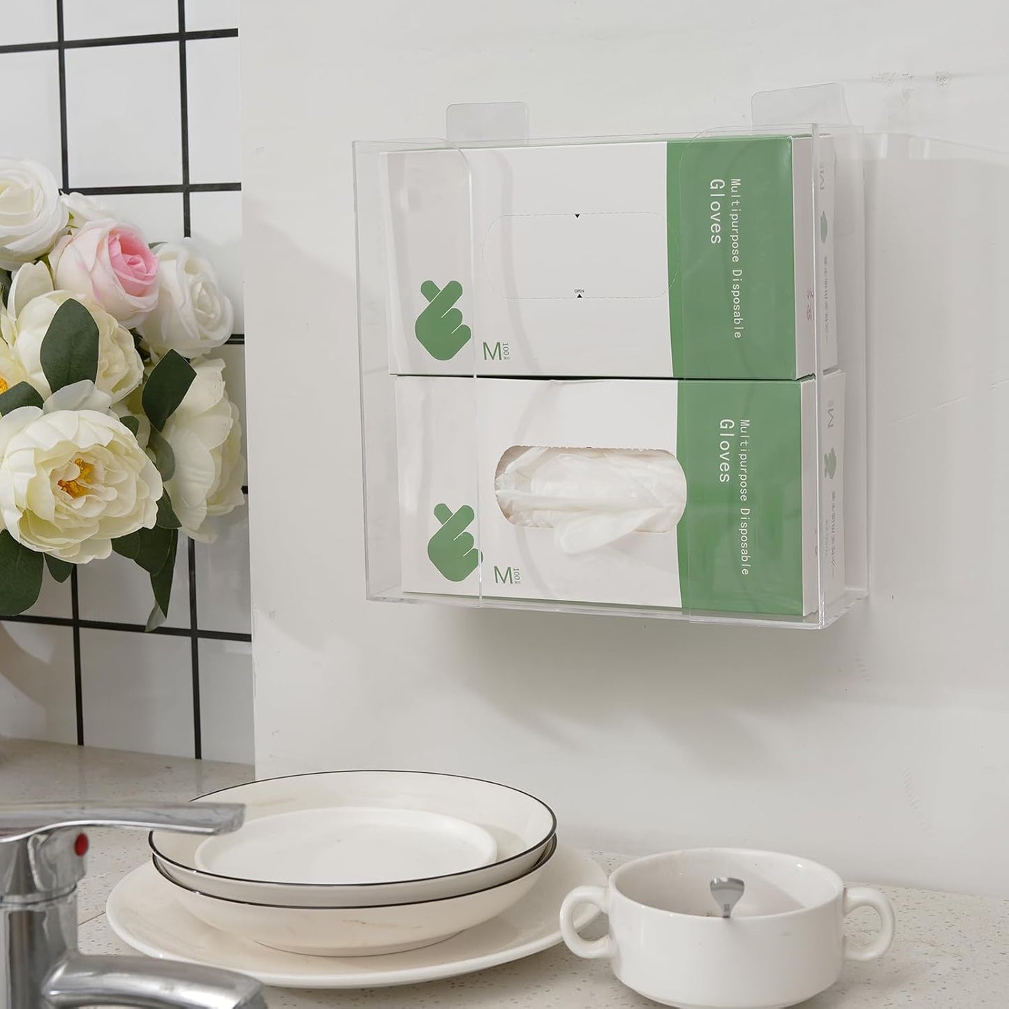 Cq acrylic Rubber Glove Holder for Wall Mount,Clear Disposable Glove Dispenser and Glove Box on Wall,Multipurpose Wall Floating Mask Dispenser and Medical Gloves Rack Storage,10.2”x9.8”x3.5” Pack of 1