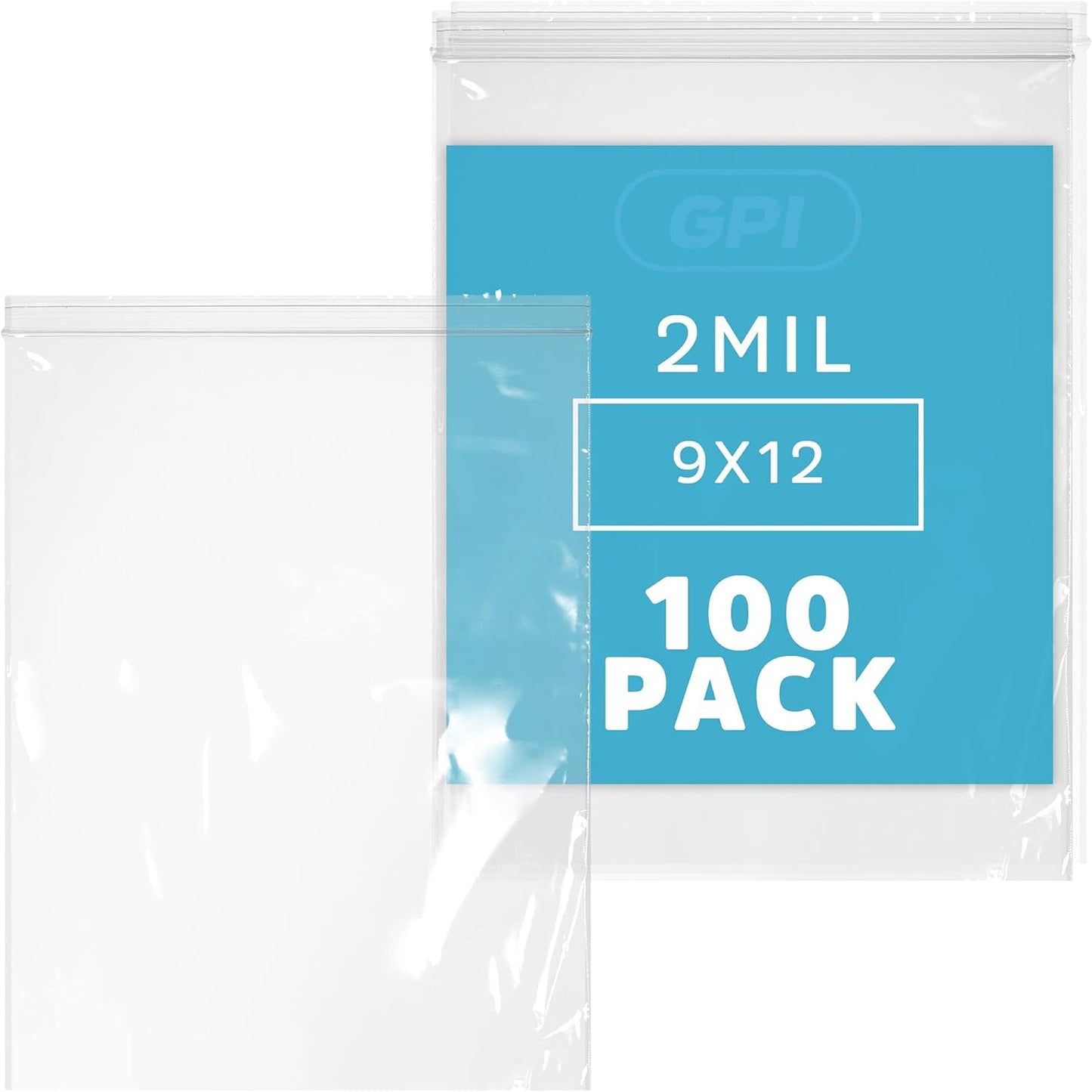 GPI - 9" x 12" - 100 Count, 2 Mil Thick, Clear Reclosable Zip Plastic Poly Bags with Resealable Lock Seal Zipper. for A4 Letter Size Paper, Apparel, Clothing, Food, Household & Office Supplies