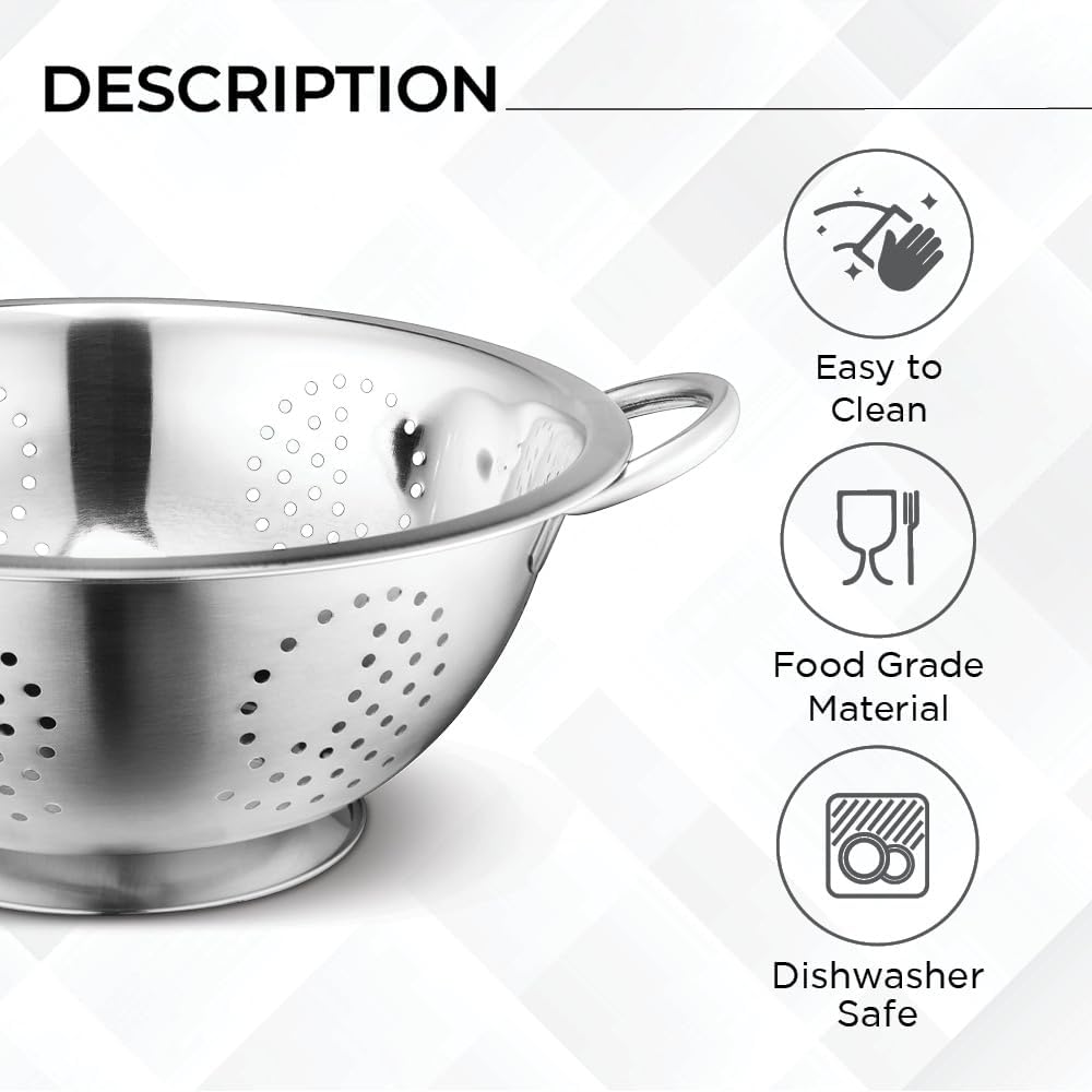 Avador Set of 3 Stainless Steel Colanders, Comes in 1.5 Quart 3qt Quart and 5 Quart for all your Cooking | Baking | Prepping Needs